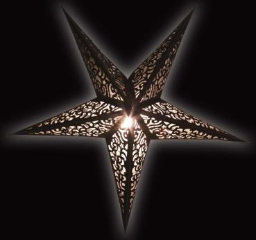 Baby Kala Black / Silverglitter - Foldable glowing Paperstar with 5 points, 40 cm